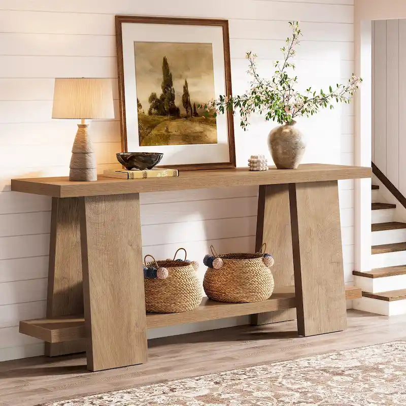 Grande table de canapé de 180 cm, console moderne à 2 niveaux pour entrée – 180 L x 30 l x 85 H