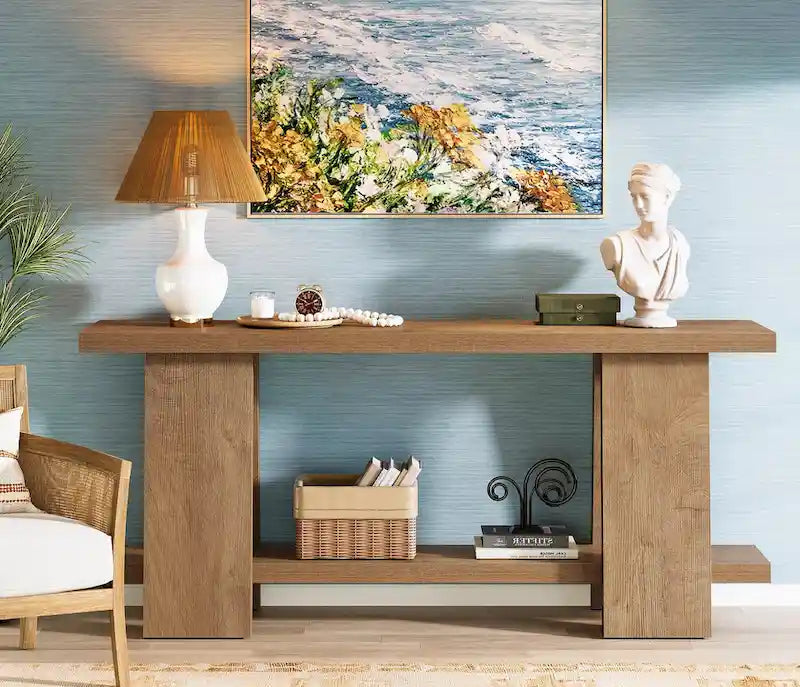 Grande table de canapé de 180 cm, console moderne à 2 niveaux pour entrée – 180 L x 30 l x 85 H