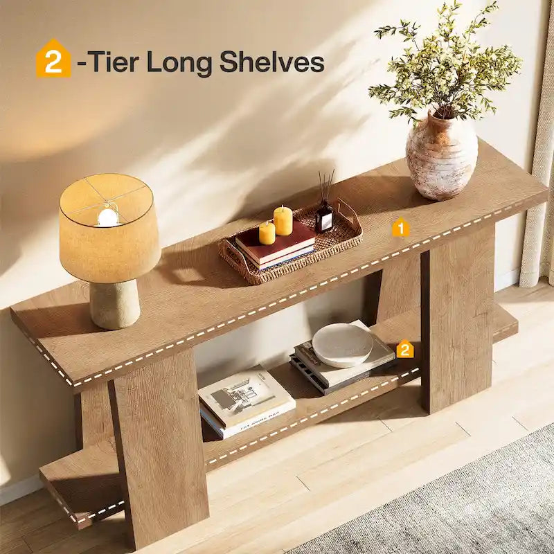 Grande table de canapé de 180 cm, console moderne à 2 niveaux pour entrée – 180 L x 30 l x 85 H