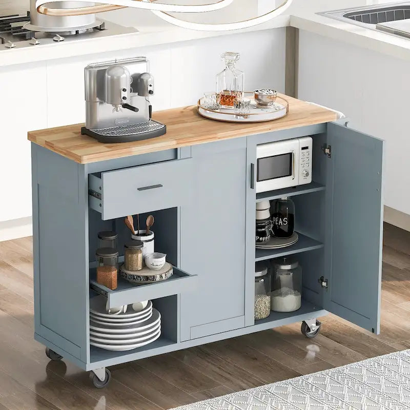 Îlot de cuisine avec plan de travail rabattable (tabouret non inclus)