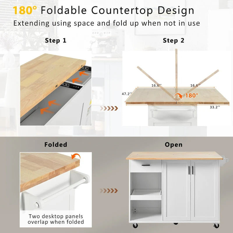 Îlot de cuisine avec plan de travail rabattable (tabouret non inclus)