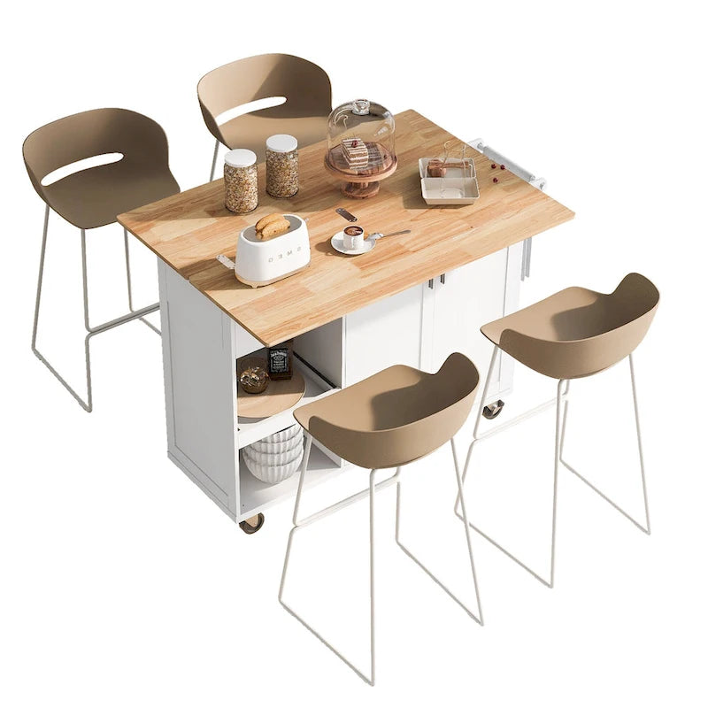Îlot de cuisine avec plan de travail rabattable (tabouret non inclus)