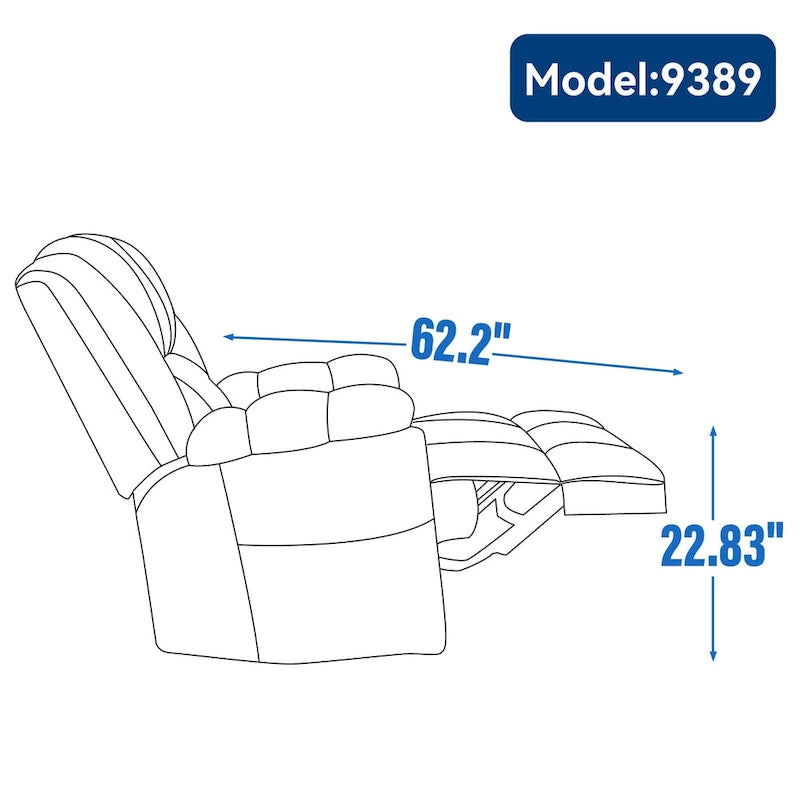 Fauteuil inclinable vert surdimensionné en tissu avec pivotement à 360°, fonction bascule et commandes manuelles pour un confort maximal