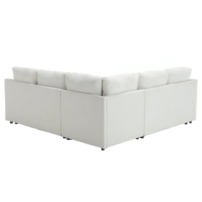 Canapé d'angle en L 5 places de 207 cm avec lit gigogne et 6 coussins, canapé d'angle multifonctionnel pour salon