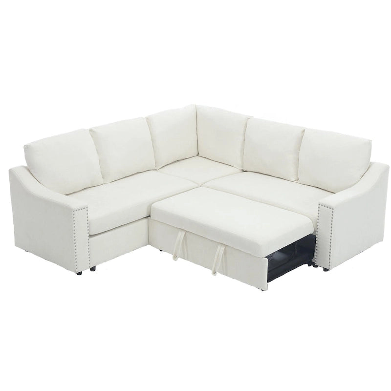 Canapé d'angle en L 5 places de 207 cm avec lit gigogne et 6 coussins, canapé d'angle multifonctionnel pour salon