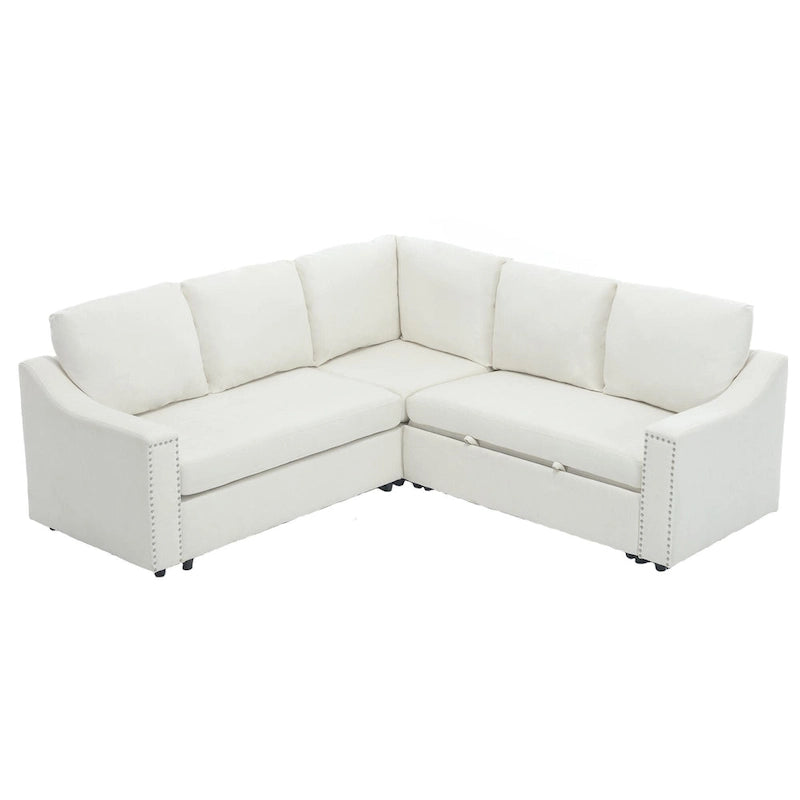 Canapé d'angle en L 5 places de 207 cm avec lit gigogne et 6 coussins, canapé d'angle multifonctionnel pour salon