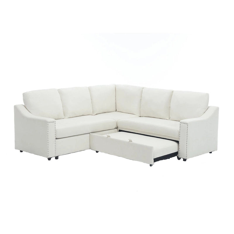 Canapé d'angle en L 5 places de 207 cm avec lit gigogne et 6 coussins, canapé d'angle multifonctionnel pour salon