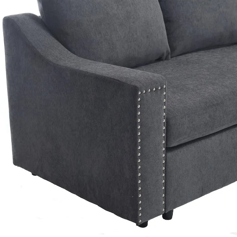 Canapé d'angle en L 5 places de 207 cm avec lit gigogne et 6 coussins, canapé d'angle multifonctionnel pour salon