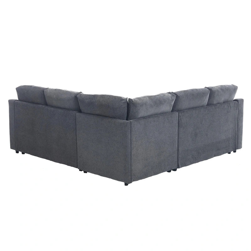 Canapé d'angle en L 5 places de 207 cm avec lit gigogne et 6 coussins, canapé d'angle multifonctionnel pour salon