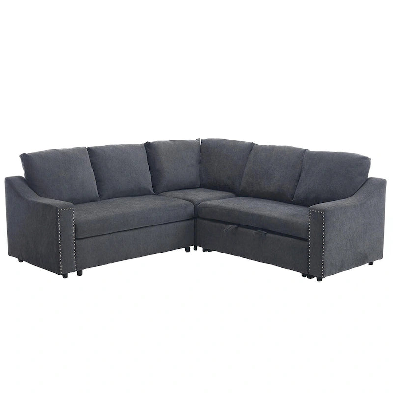 Canapé d'angle en L 5 places de 207 cm avec lit gigogne et 6 coussins, canapé d'angle multifonctionnel pour salon