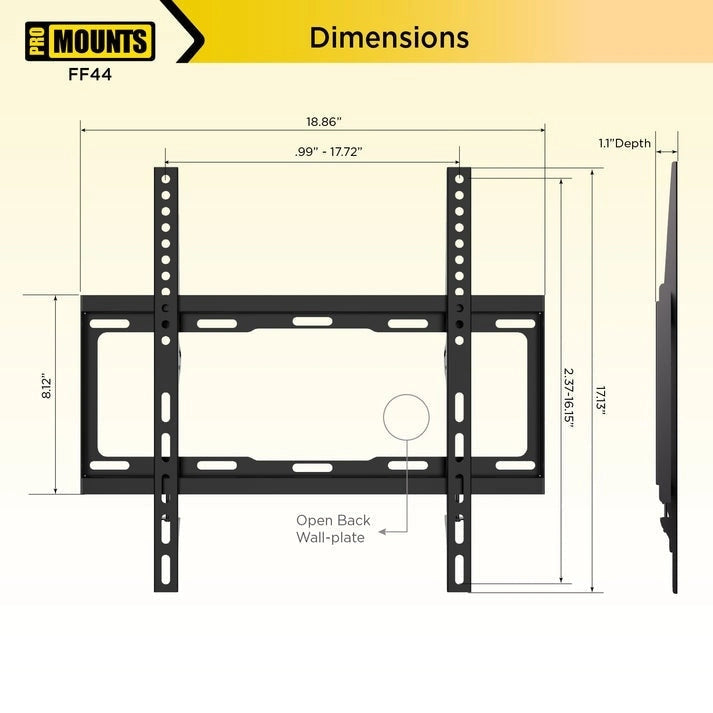 Support mural TV fixe/plat pour téléviseurs 32-65 po - 17,13 x 1,1 x 18,86 po