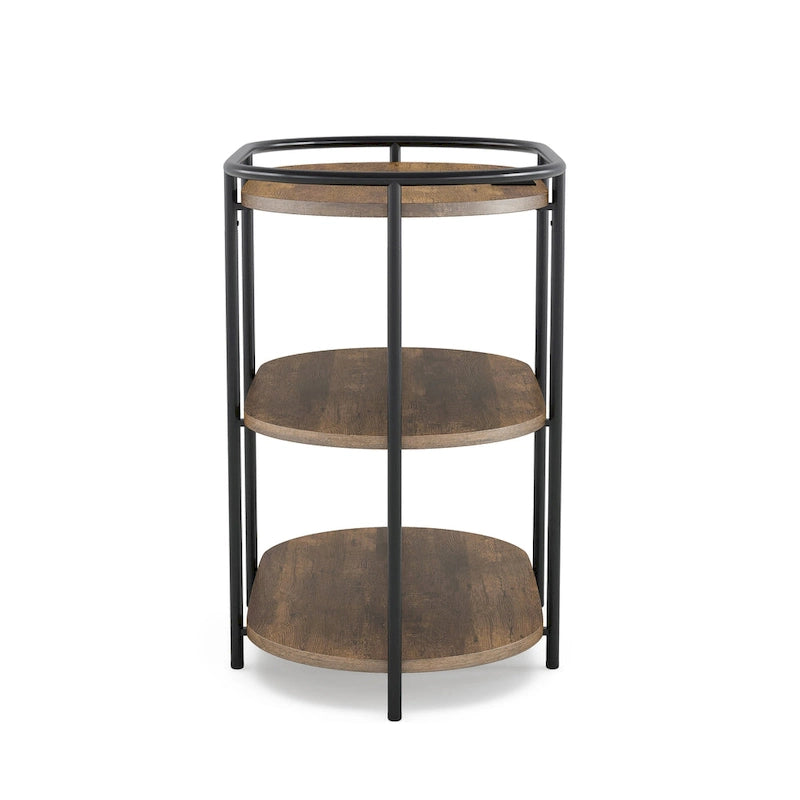 Table d'appoint à 3 niveaux en acier brun industriel 26 pouces Moore avec ports USB et prises par Furniture of America