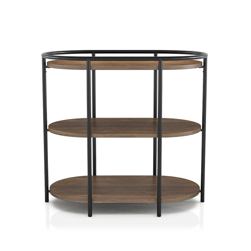 Table d'appoint à 3 niveaux en acier brun industriel 26 pouces Moore avec ports USB et prises par Furniture of America