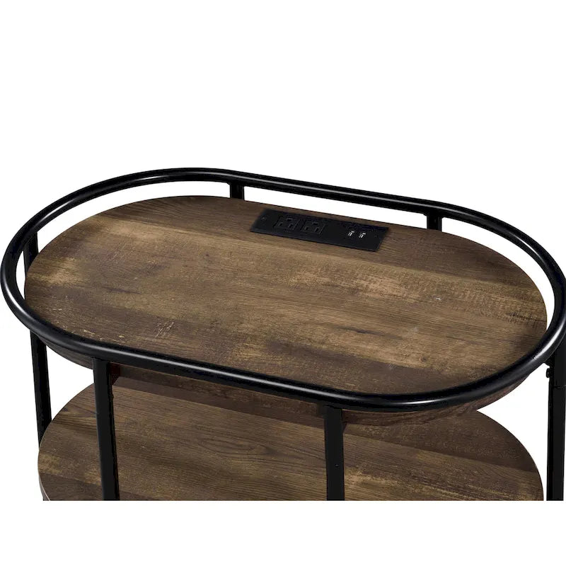 Table d'appoint à 3 niveaux en acier brun industriel 26 pouces Moore avec ports USB et prises par Furniture of America