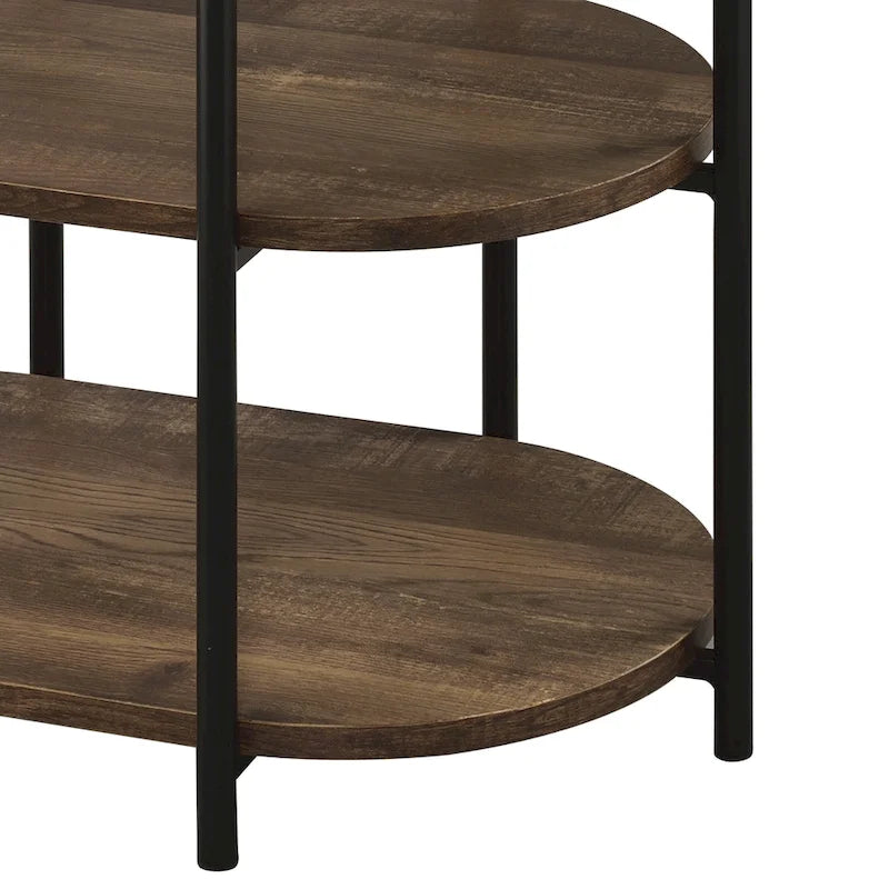 Table d'appoint à 3 niveaux en acier brun industriel 26 pouces Moore avec ports USB et prises par Furniture of America