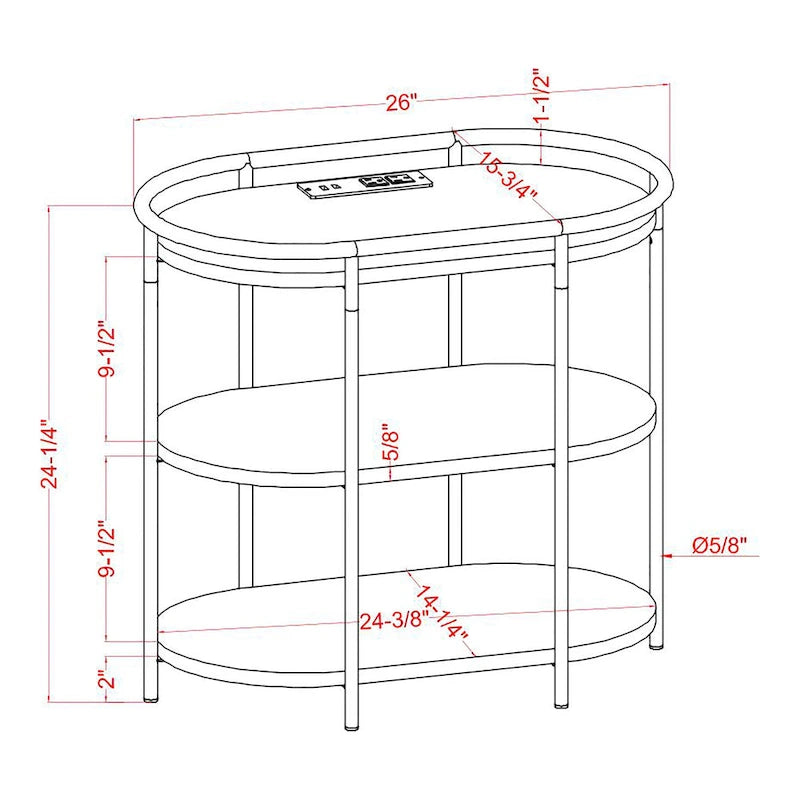 Table d'appoint à 3 niveaux en acier brun industriel 26 pouces Moore avec ports USB et prises par Furniture of America