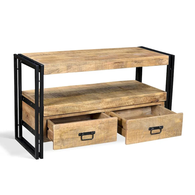Meuble TV en bois recyclé avec tiroirs doubles - 40x16x24
