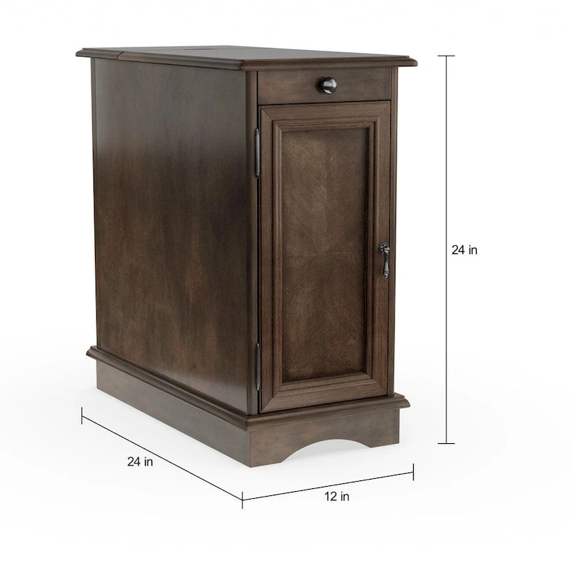 Transitional 12-inch Wood Multi-storage Side Table