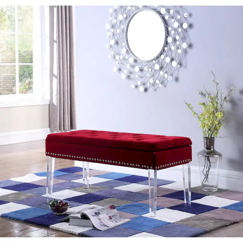 Banc de rangement capitonné mi-siècle de 45,7 cm