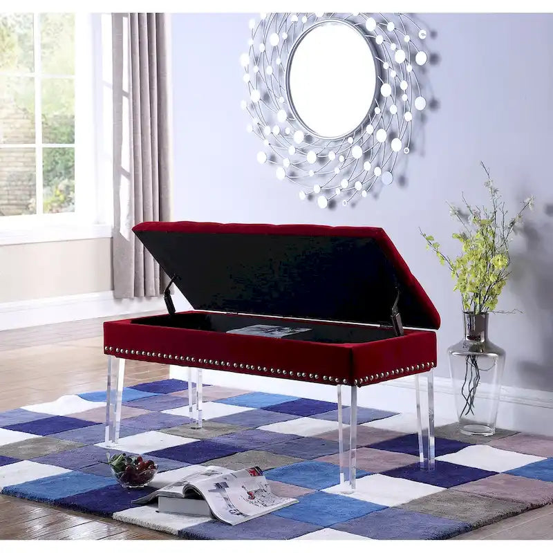 Banc de rangement capitonné mi-siècle de 45,7 cm