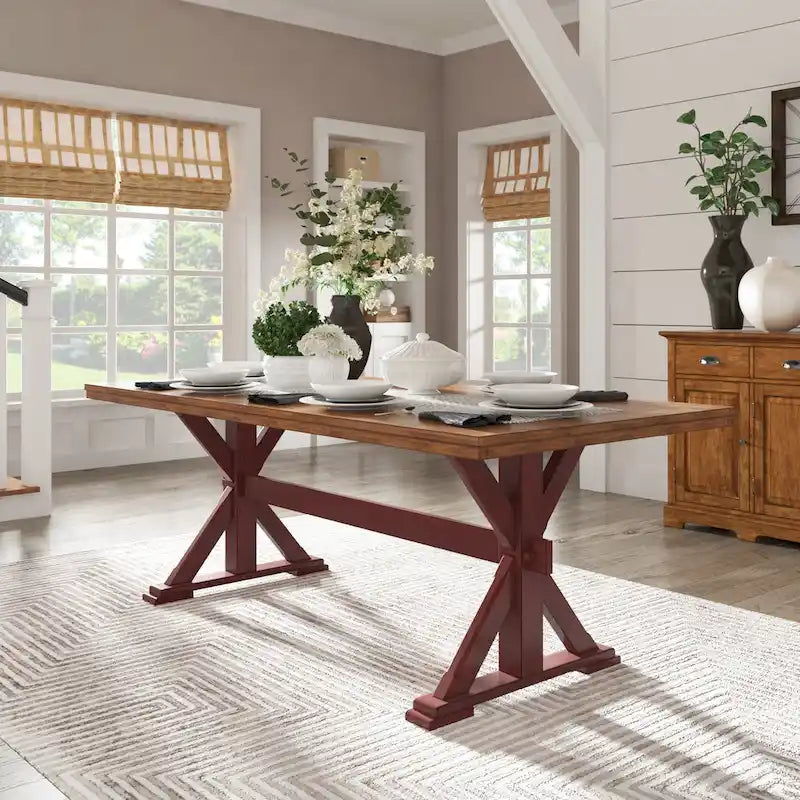 Table de salle à manger en chêne de 78 pouces avec piètement en X par