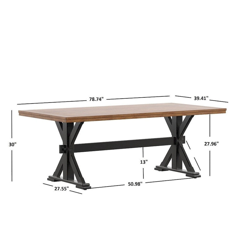 Table de salle à manger en chêne de 78 pouces avec piètement en X par