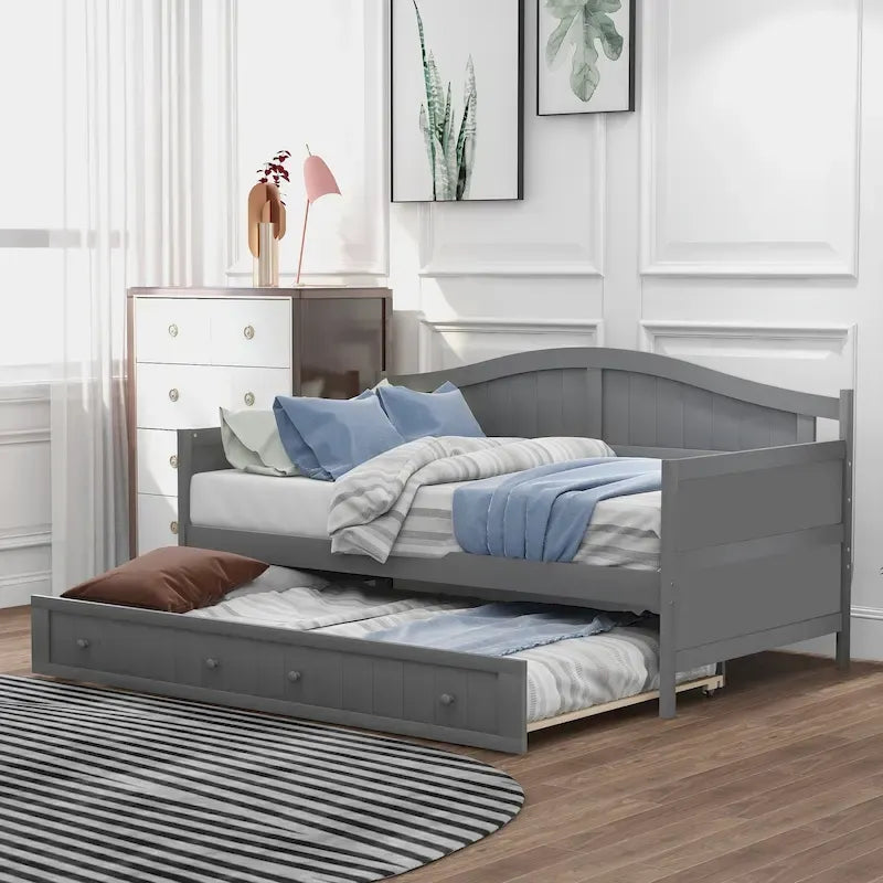 Lit de repos double en bois avec 2 tiroirs / lit gigogne, canapé-lit pour chambre à coucher salon, aucun sommier tapissier requis