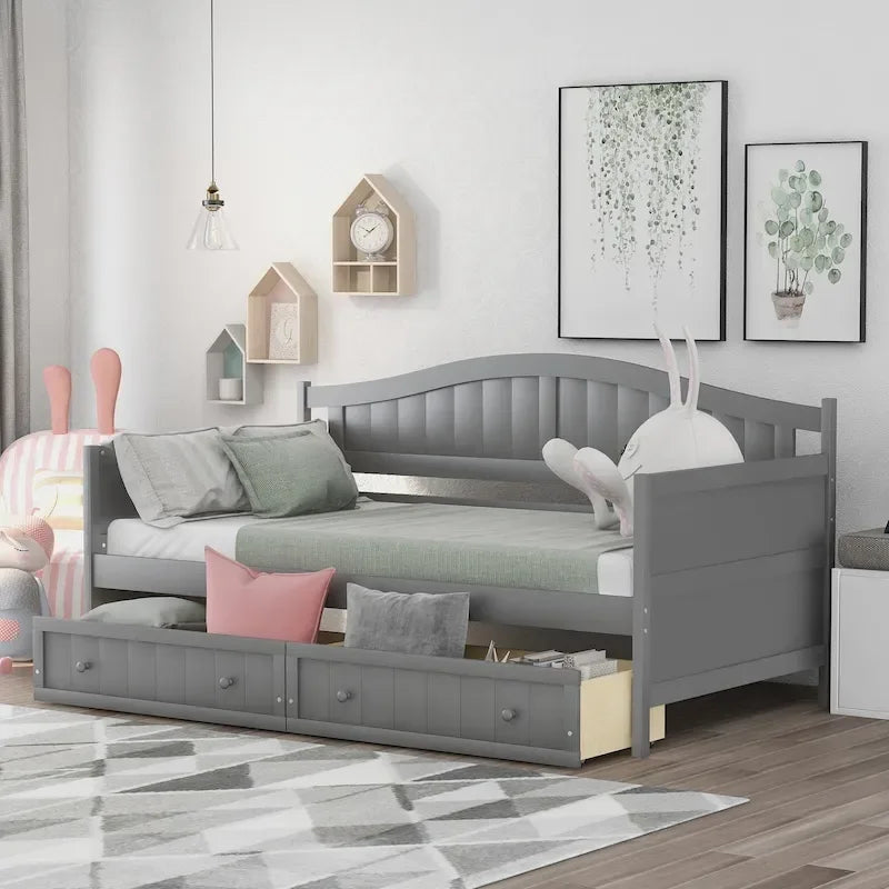 Lit de repos double en bois avec 2 tiroirs / lit gigogne, canapé-lit pour chambre à coucher salon, aucun sommier tapissier requis