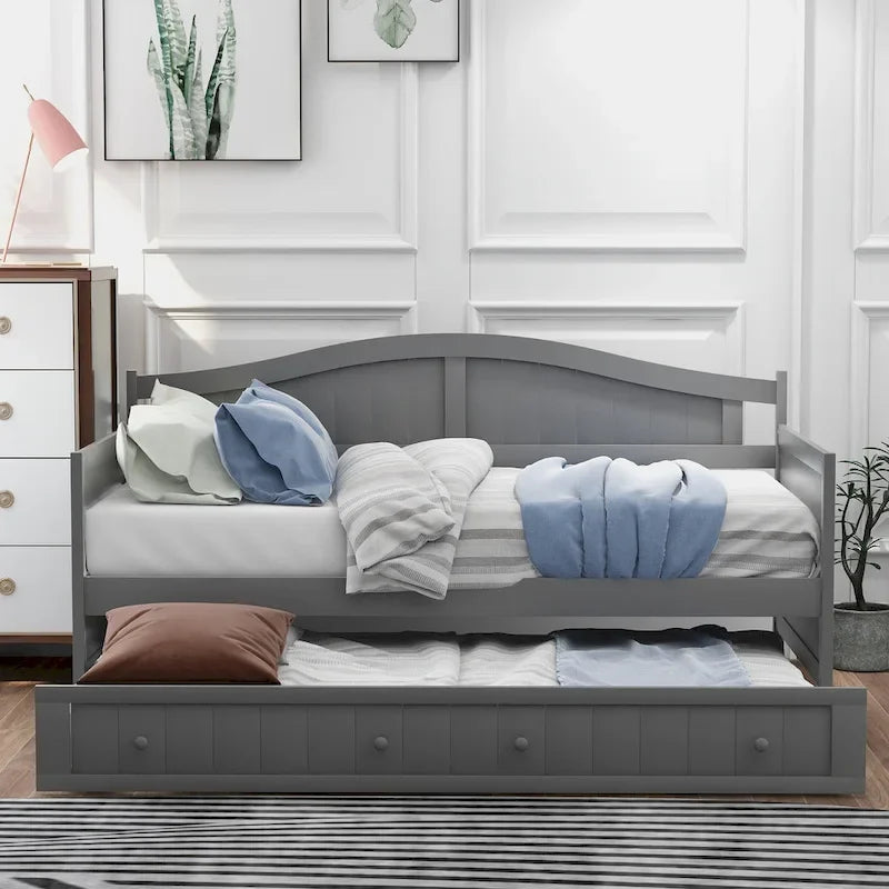Lit de repos double en bois avec 2 tiroirs / lit gigogne, canapé-lit pour chambre à coucher salon, aucun sommier tapissier requis