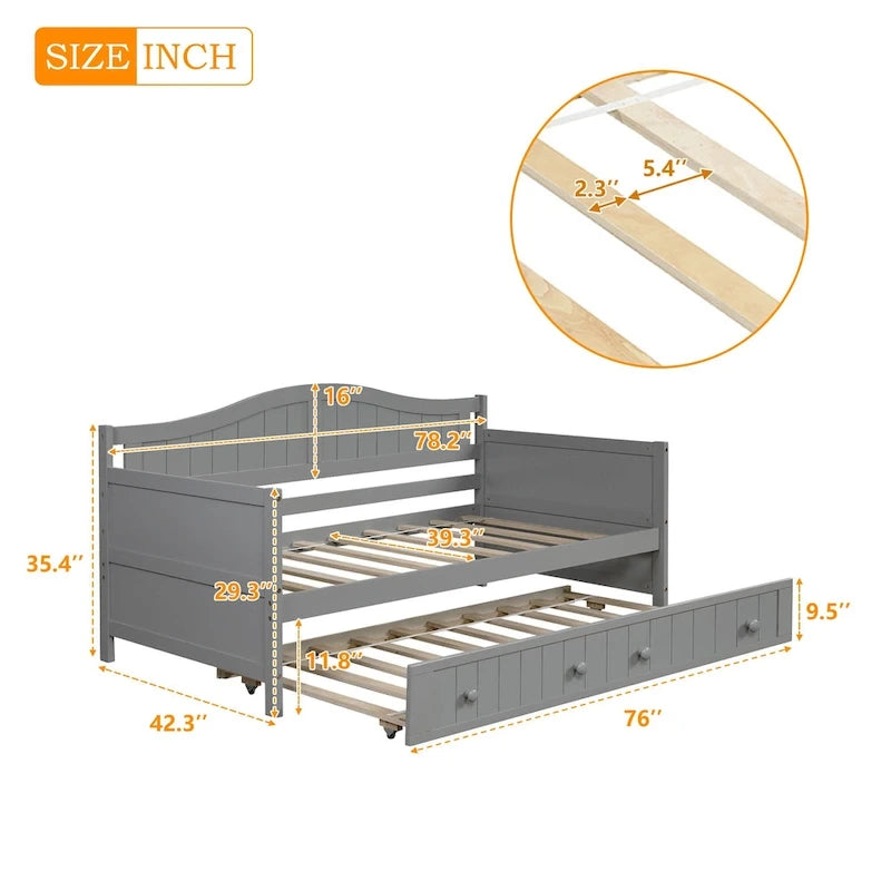 Lit de repos double en bois avec 2 tiroirs / lit gigogne, canapé-lit pour chambre à coucher salon, aucun sommier tapissier requis