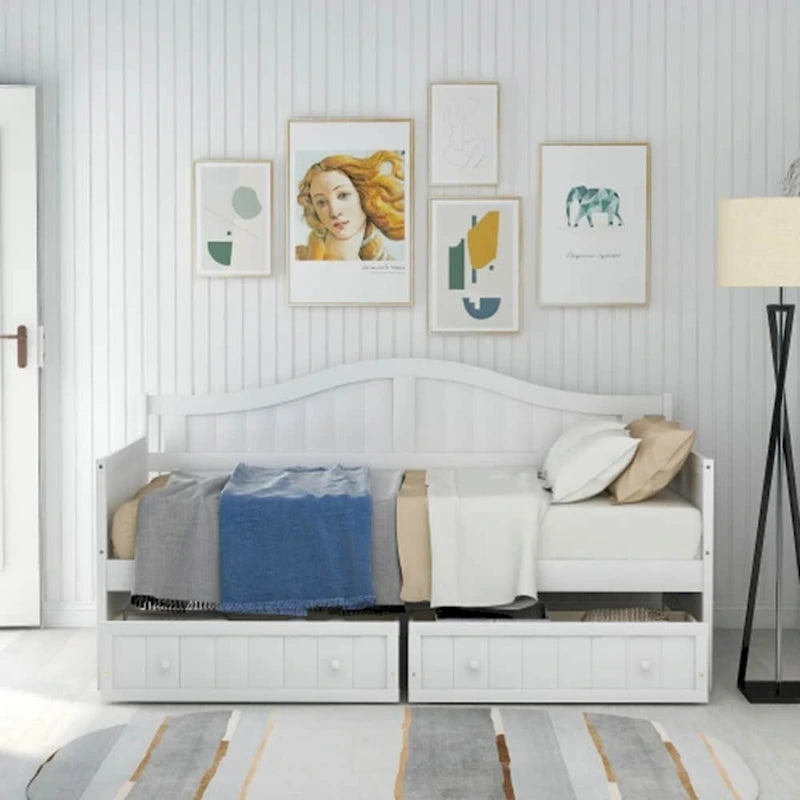 Lit de repos double en bois avec 2 tiroirs / lit gigogne, canapé-lit pour chambre à coucher salon, aucun sommier tapissier requis