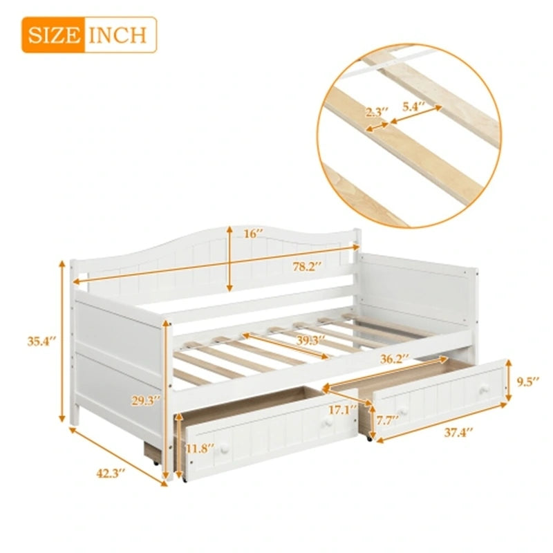 Lit de repos double en bois avec 2 tiroirs / lit gigogne, canapé-lit pour chambre à coucher salon, aucun sommier tapissier requis