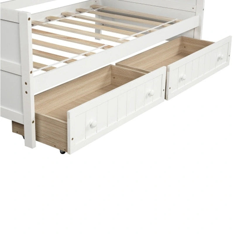 Lit de repos double en bois avec 2 tiroirs / lit gigogne, canapé-lit pour chambre à coucher salon, aucun sommier tapissier requis