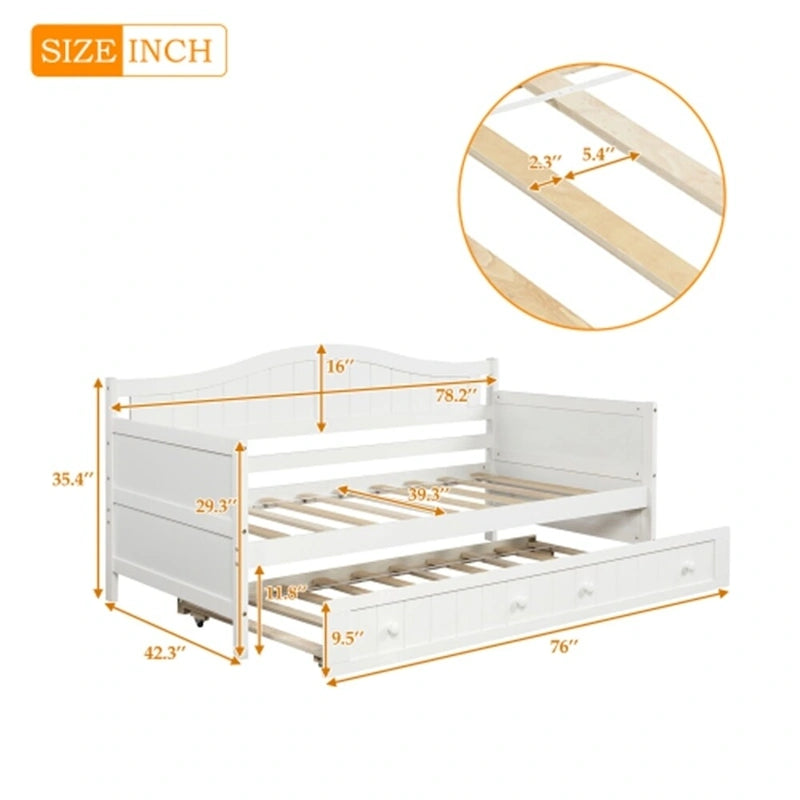 Lit de repos double en bois avec 2 tiroirs / lit gigogne, canapé-lit pour chambre à coucher salon, aucun sommier tapissier requis