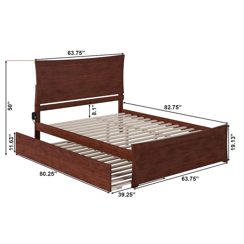 Lit plateforme avec pied de lit et lit gigogne assortis