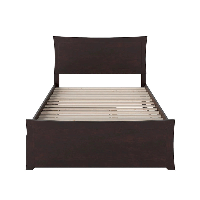 Lit plateforme avec pied de lit et lit gigogne assortis