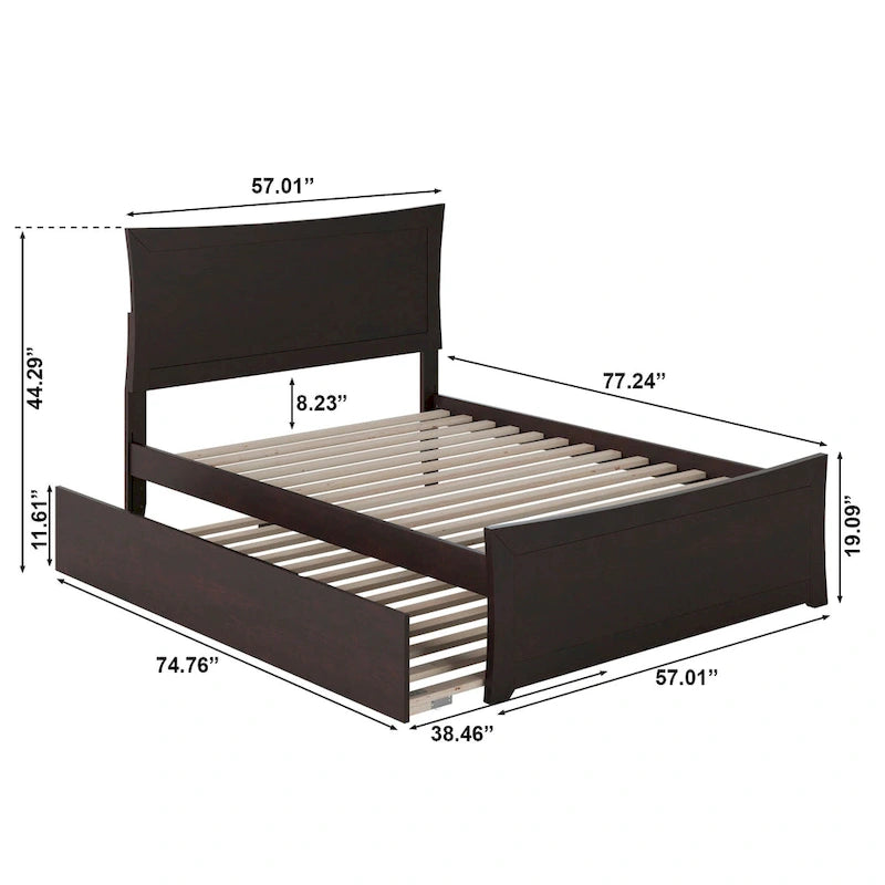 Lit plateforme avec pied de lit et lit gigogne assortis