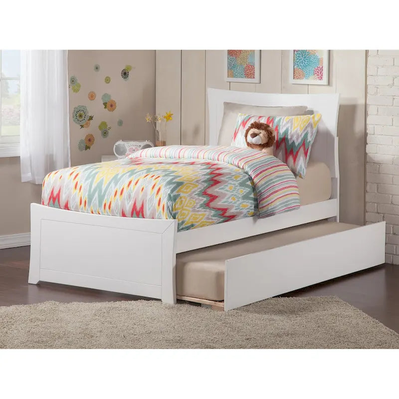 Lit plateforme avec pied de lit et lit gigogne assortis