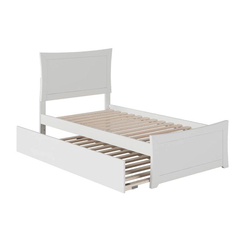 Lit plateforme avec pied de lit et lit gigogne assortis