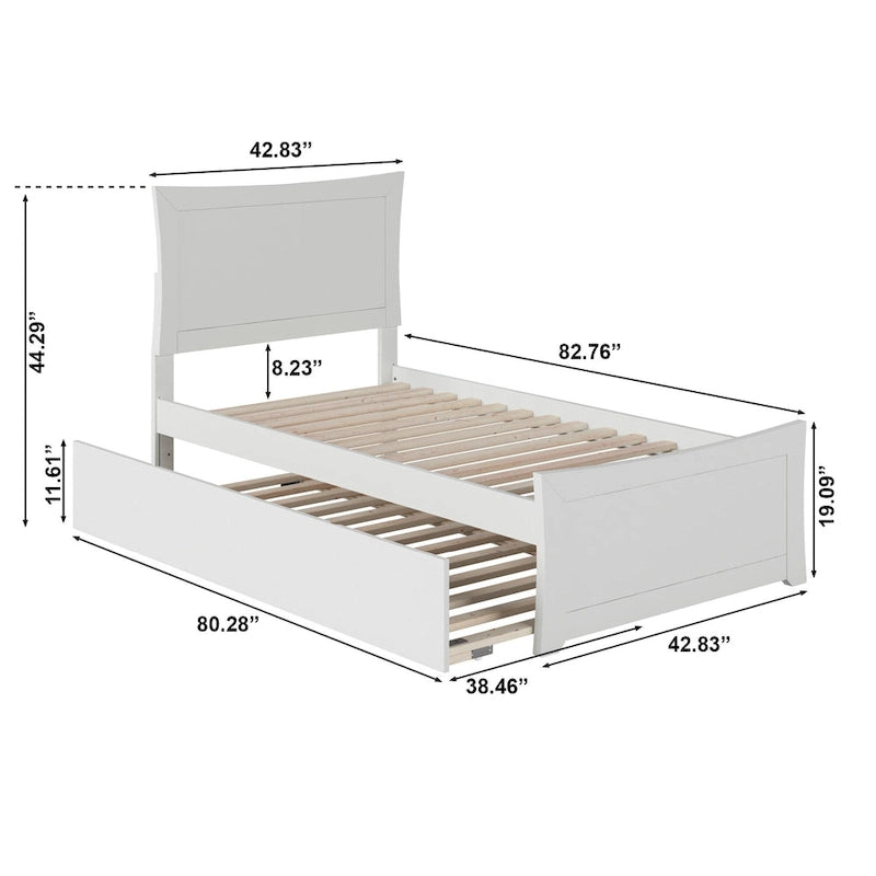 Lit plateforme avec pied de lit et lit gigogne assortis