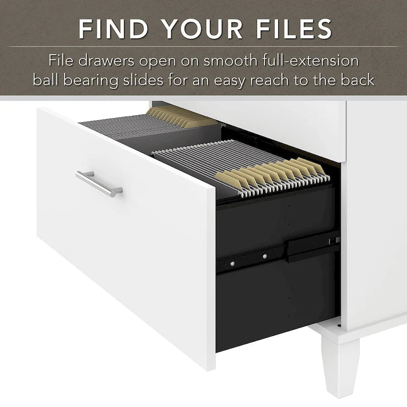 Bureau d'angle en L Somerset 72W avec huche, armoire et bibliothèque en gris