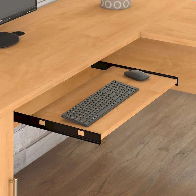 Bureau d'angle en L Somerset 72W avec huche, armoire et bibliothèque en gris