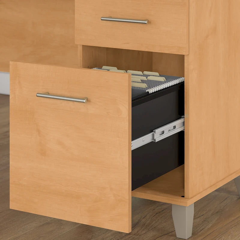 Bureau d'angle en L Somerset 72W avec huche, armoire et bibliothèque en gris