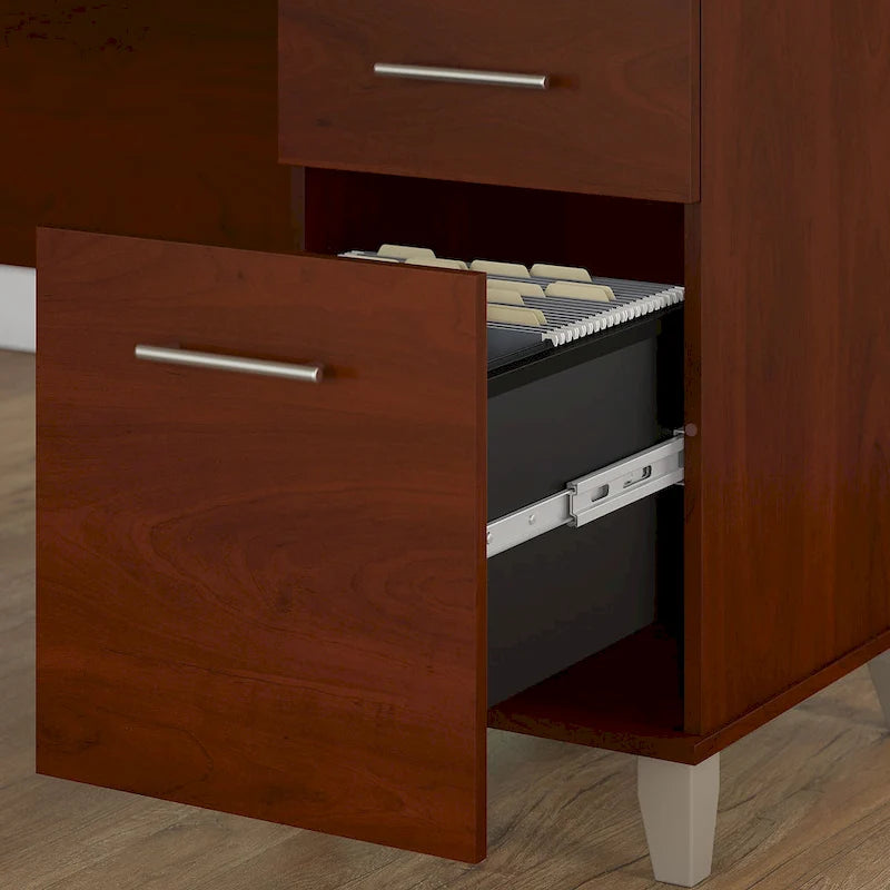 Bureau d'angle en L Somerset 72W avec huche, armoire et bibliothèque en gris