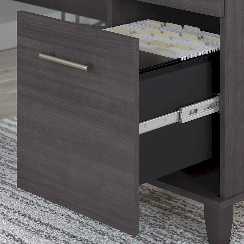 Bureau d'angle en L Somerset 72W avec huche, armoire et bibliothèque en gris