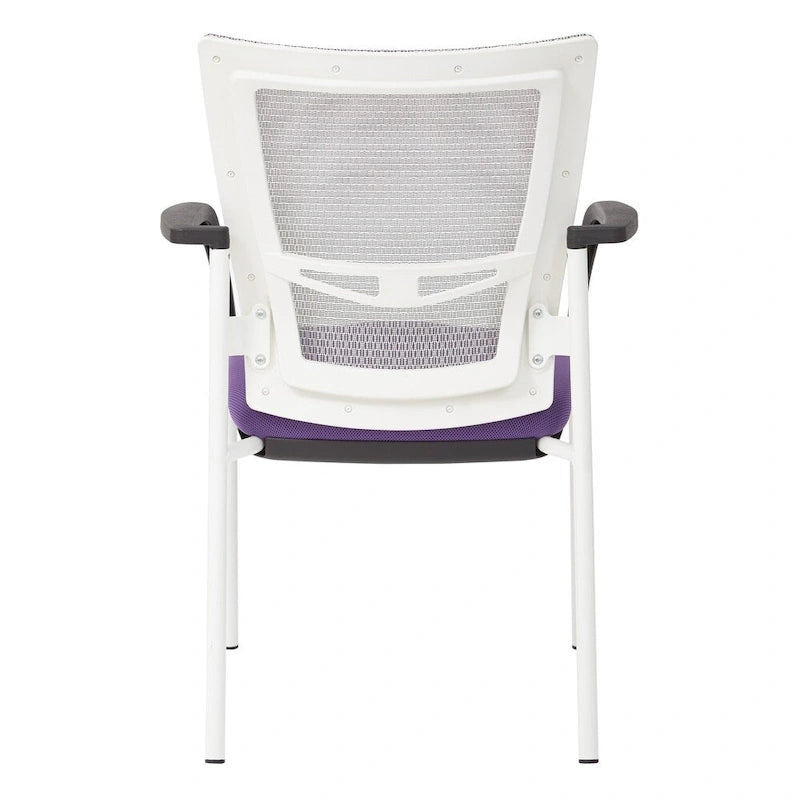 ? Chaise visiteur à dossier en maille avec assise rembourrée en tissu noir, accoudoirs et piètement à finition blanche