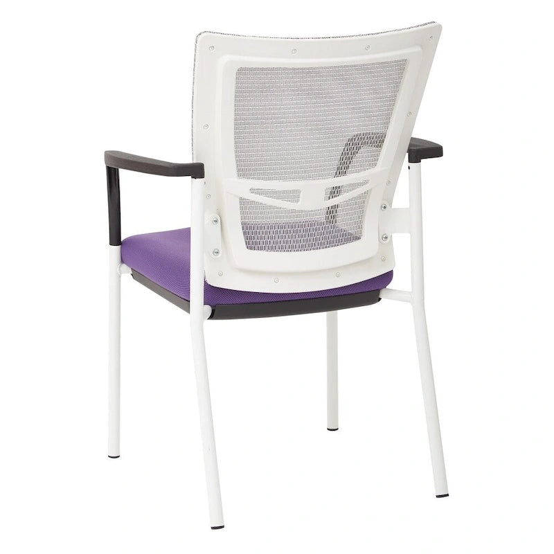 ? Chaise visiteur à dossier en maille avec assise rembourrée en tissu noir, accoudoirs et piètement à finition blanche