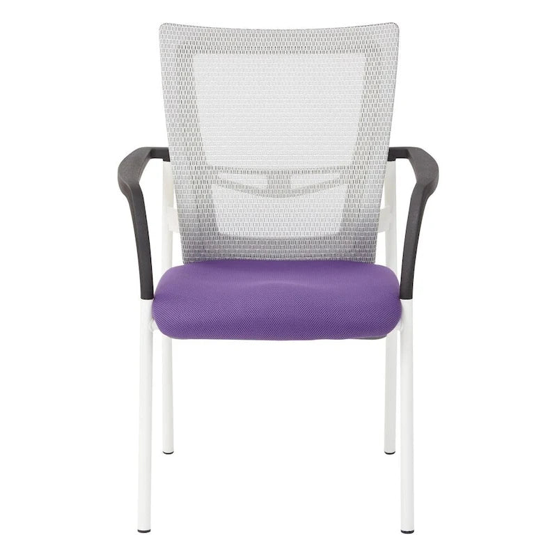 ? Chaise visiteur à dossier en maille avec assise rembourrée en tissu noir, accoudoirs et piètement à finition blanche