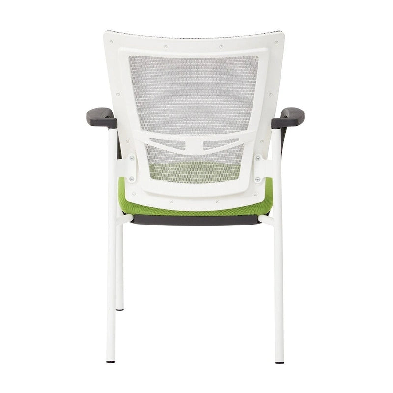 ? Chaise visiteur à dossier en maille avec assise rembourrée en tissu noir, accoudoirs et piètement à finition blanche