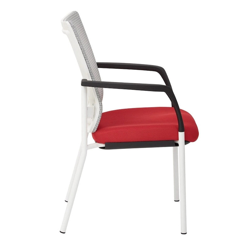 ? Chaise visiteur à dossier en maille avec assise rembourrée en tissu noir, accoudoirs et piètement à finition blanche